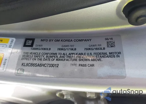 2017 Chevrolet Spark Ls Cvt из США, поврежденный, VIN KL8CB6SA6HC733012